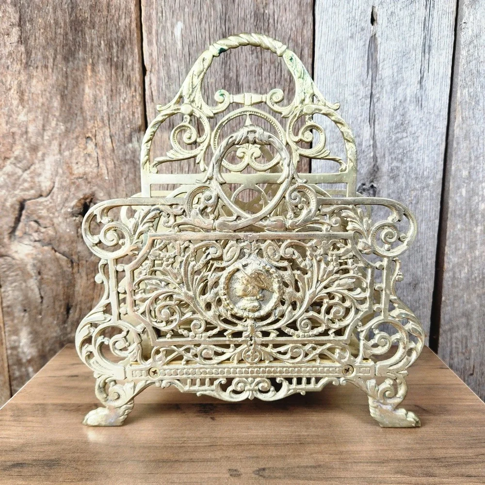 Antique Brass 1870s Cameo Bradley & Hubbard #3572 Desk Letter Organizer